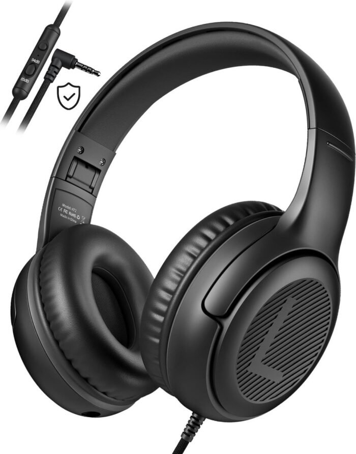 StayPowered Kinderheadset - Veilige, Comfortabele en Duurzame Hoofdtelefoon met Volumebegrenzing! - Compact Design - Hoogwaardige Geluid - HD Microfoon - Ingebouwde Volumebegrenzer - Opvouwbaar - Zwart - Levering Sneller dan Aangegeven!
