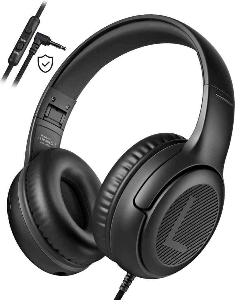 StayPowered Kinderheadset - Veilige, Comfortabele en Duurzame Hoofdtelefoon met Volumebegrenzing! - Compact Design - Hoogwaardige Geluid - HD Microfoon - Ingebouwde Volumebegrenzer - Opvouwbaar - Zwart - Levering Sneller dan Aangegeven!