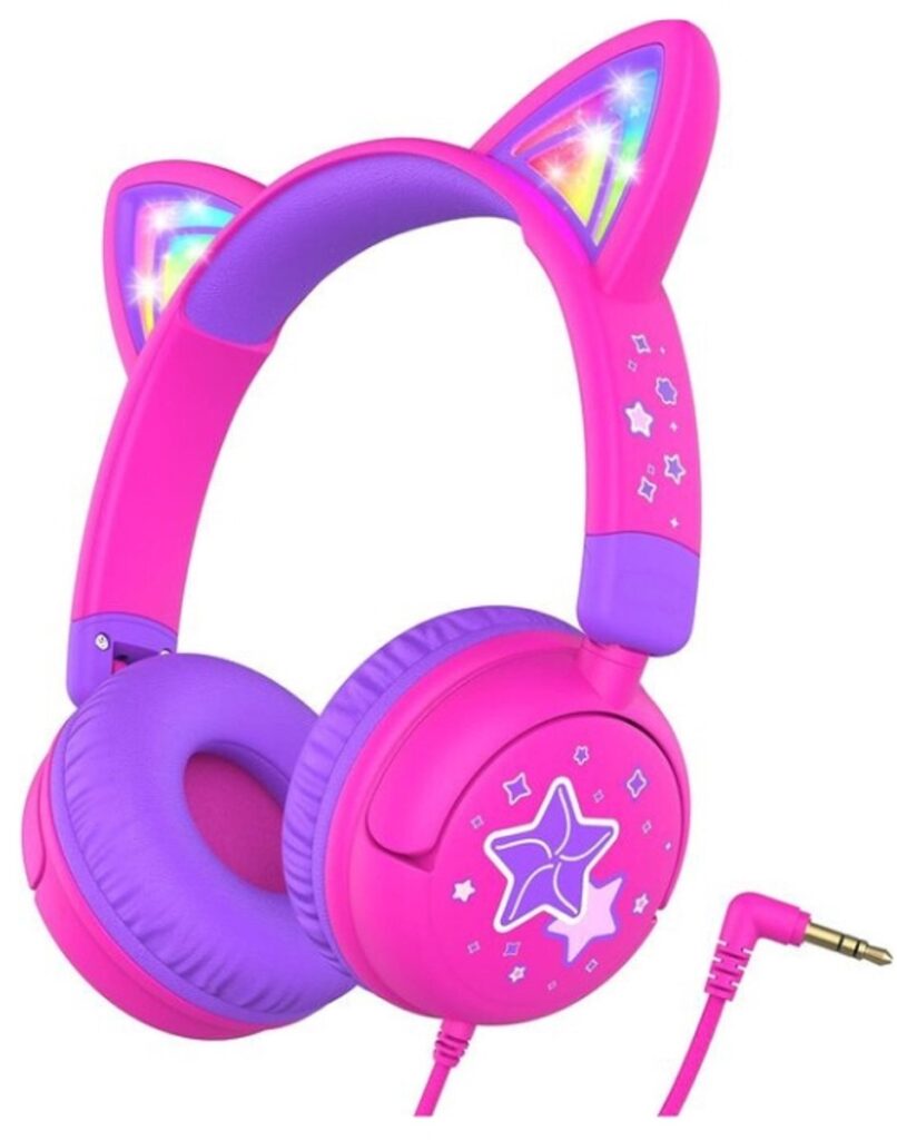 StayPowered Kinderheadset - Veilig, Stijlvol en Speels met Led-Verlichte Kattenoren! - Comfortabel en Verstelbaar - Compact Design - Inklapbaar - Zachte Oorkussens - 3.5mm Jack - Brede Compatibiliteit - Roze/Paars - Levering Sneller dan Aangegeven!