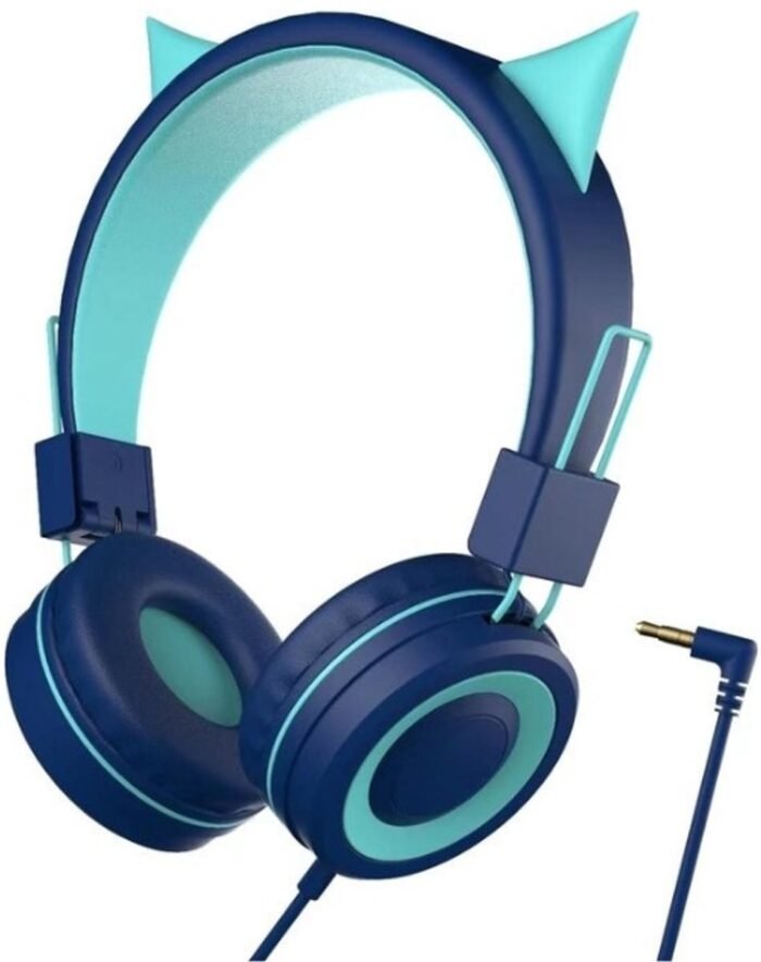 StayPowered Kattenoor Hoofdtelefoon - Ideaal voor Kinderen die van Muziek en Stijl Houden - Comfortabel - Inklapbaar - Verstelbare Hoofdband - Surround Geluid - Geschikt voor Tablets & Laptops - Blauw - Levering Sneller dan Aangegeven!