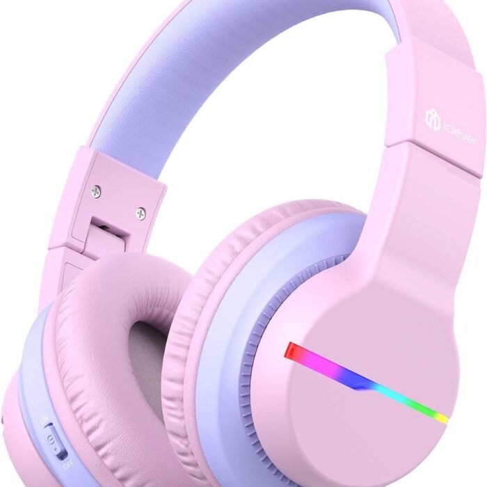 iClever - BTH12 - draadloze kinderkoptelefoon - volumebegrenzing - RGB led lights - microfoon - opvouwbaar (roze)