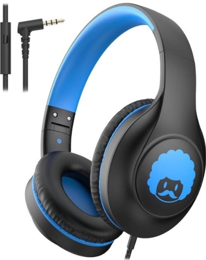 StayPowered Kinder Koptelefoon - Comfortabel en Duurzaam Ontwerp - HD Microfoon - Opvouwbaar Ontwerp - Rijke Stereo Bass - Verwikkelingvrij Nylon Kabel - Verstelbare Pasvorm - Universele 3,5 mm Jack - Zwart/Blauw - Levering Sneller dan Aangegeven!