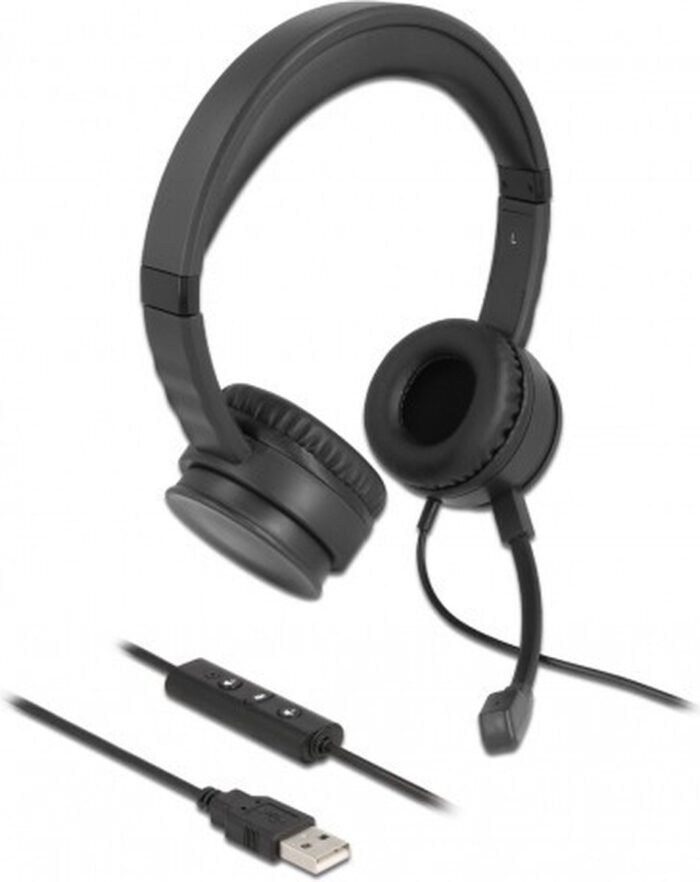 USB Stereo-headset met kabel afstandsbediening en Quick-Mute-knop voor pc en laptop
