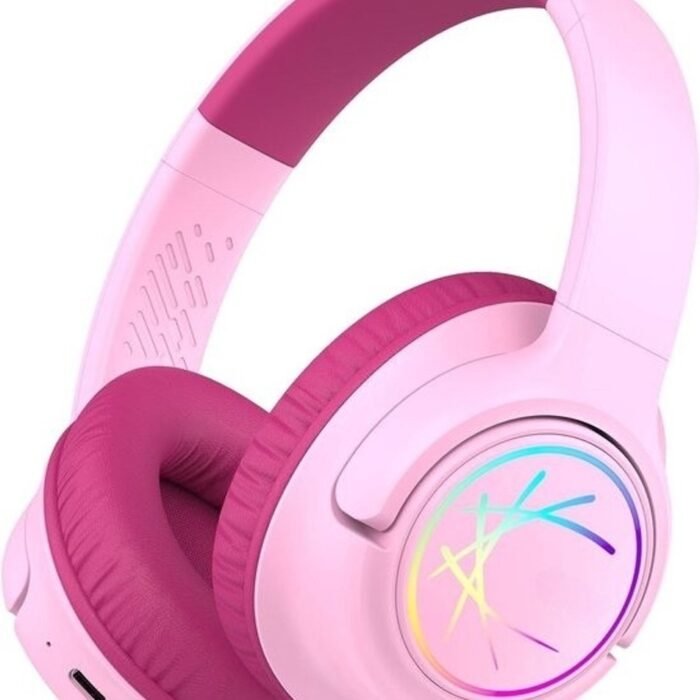 StayPowered Koptelefoon voor Kinderen - de Ultieme Kinderhoofdtelefoon met 43 Uur Speeltijd en Veilige Volumebegrenzing - Ingebouwde Verlichting - Opvouwbaar Ontwerp - USB C - Bedraad/Bluetooth - Roze - Levering Sneller dan Aangegeven!