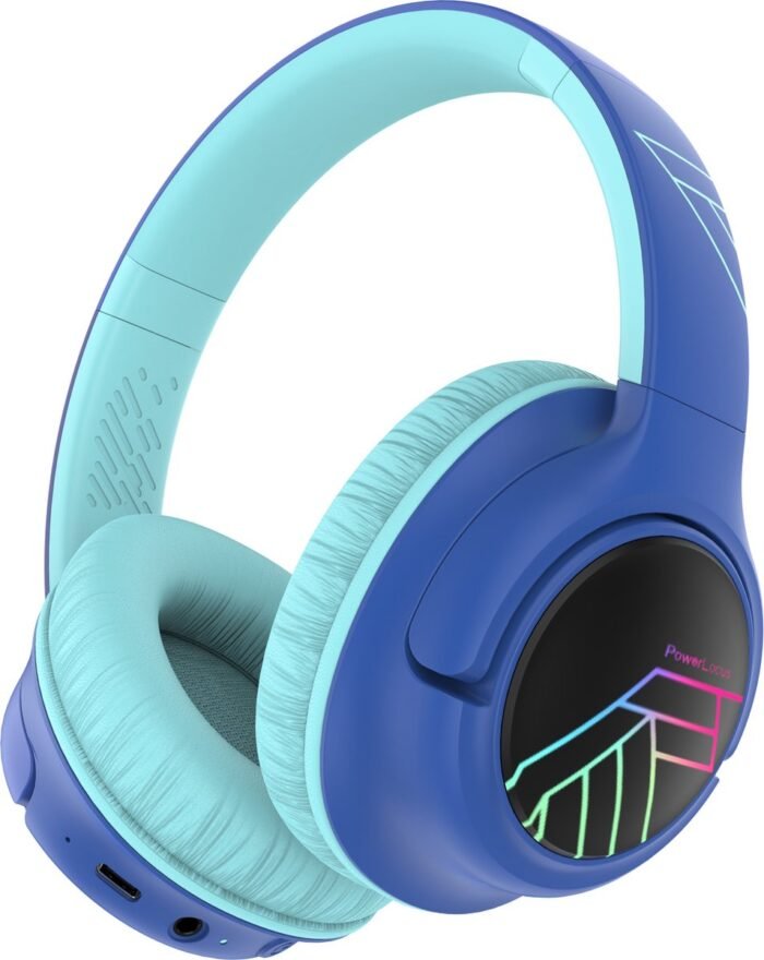 PowerLocus Bobo - Draadloze Koptelefoon voor Kinderen - Bluetooth koptelefoon - 74/85/94dB Volumebegrenzing - Led Verlichting - Audio Sharing Functie - Blauw/Zwart