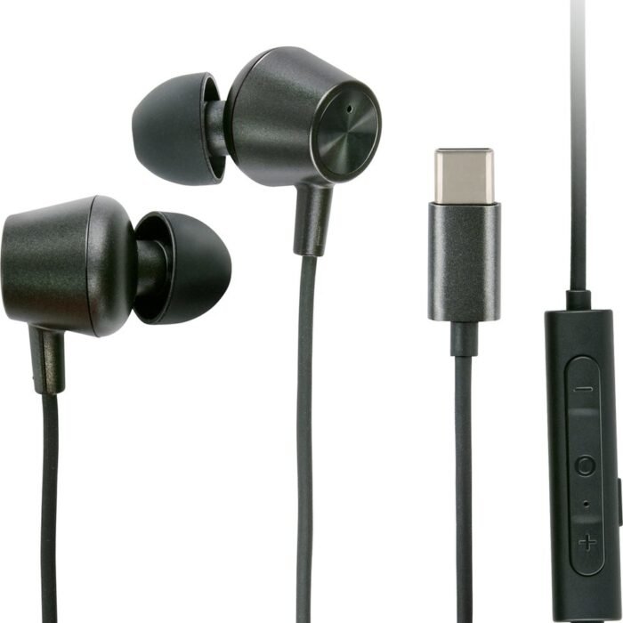 Grundig Oortjes met draad USB C - In-Ear Oordopjes met Draad 120cm - Earbuds met Microfoon - Geschikt voor iPhone, Samsung en Tablet - Active Noise Cancellation - Zwart