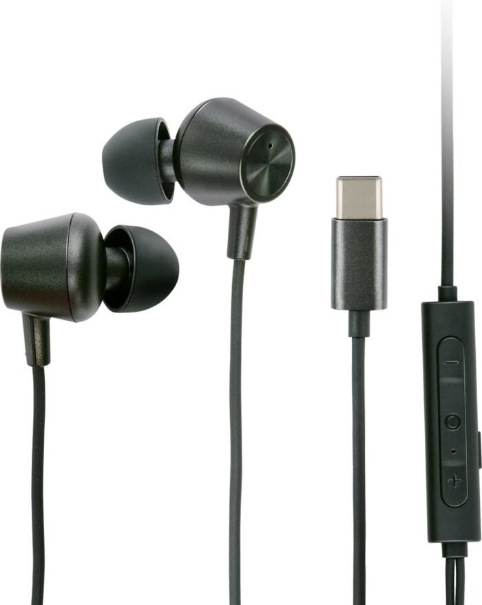 Grundig Oortjes met draad USB C - In-Ear Oordopjes met Draad 120cm - Earbuds met Microfoon - Geschikt voor iPhone, Samsung en Tablet - Active Noise Cancellation - Zwart