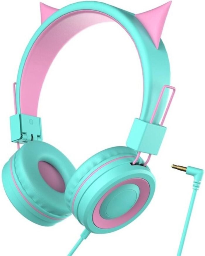 StayPowered Kattenoor Hoofdtelefoon - Ideaal voor Kinderen die van Muziek en Stijl Houden - Comfortabel - Inklapbaar - Verstelbare Hoofdband - Surround Geluid - Geschikt voor Tablets & Laptops - Groen - Levering Sneller dan Aangegeven!
