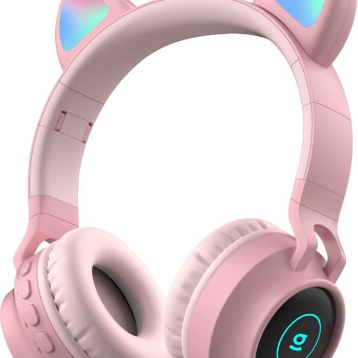 Kinder hoofdtelefoon - Draadloze koptelefoon Bluetooth met led kattenoortjes roze
