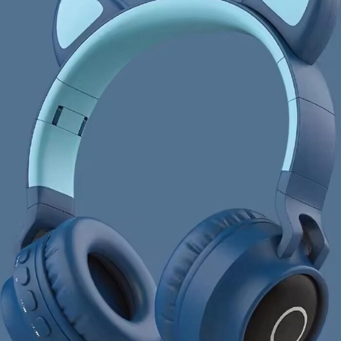 WizBay Premium Select® CAT Ear KIDS LED Headset met Microfoon LED op de Buitenkant - HD Bluetooth Phone Call - Ingebouwde Microfoon - SD Card - Verstelbare Hoofdband - Soft Zuurstof doorlatend Ear Pads - Kleur Donker Blauw Buitenkant Mint Binnenkant