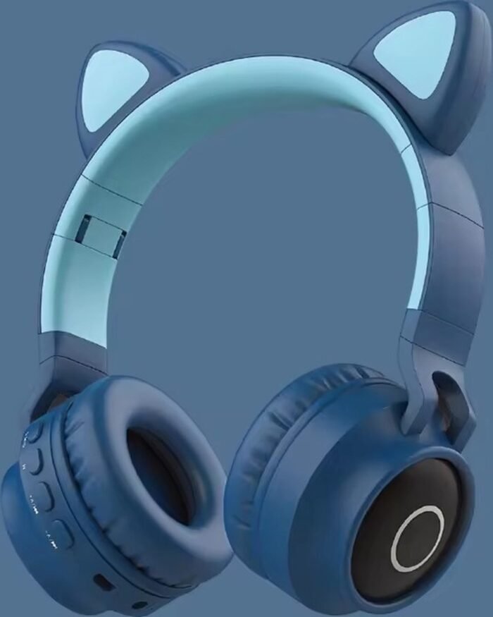 WizBay Premium Select® CAT Ear KIDS LED Headset met Microfoon LED op de Buitenkant - HD Bluetooth Phone Call - Ingebouwde Microfoon - SD Card - Verstelbare Hoofdband - Soft Zuurstof doorlatend Ear Pads - Kleur Donker Blauw Buitenkant Mint Binnenkant