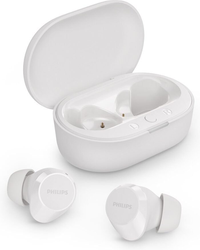 PHILIPS TAT1209WT True Wireless In Ear Bluetooth Headphones - Kleine oordopjes, Geweldige kwaliteit, Natuurlijk geluid met dynamische bass, Duidelijke gesprekken en Kleine oplaadhoes - Wit