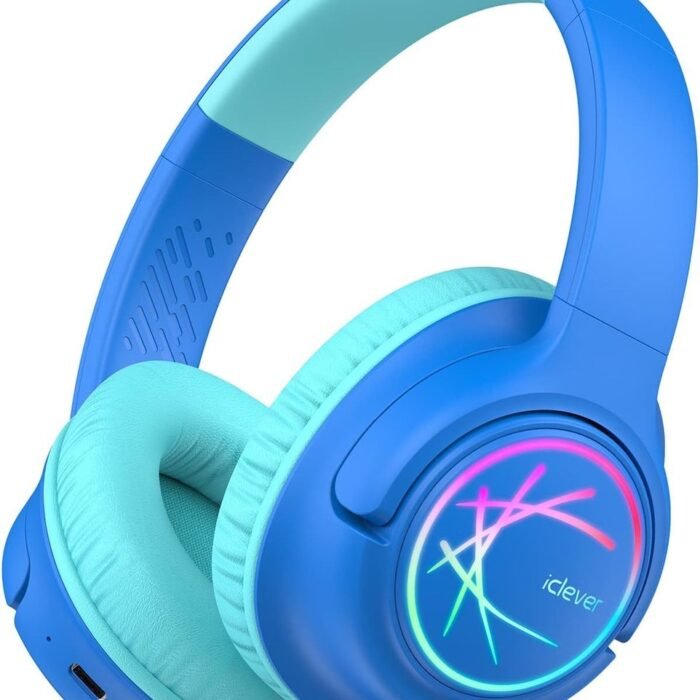 iClever - BTH18 - draadloze kinderkoptelefoon - volumebegrenzing - led lights - microfoon, opvouwbaar (blauw)