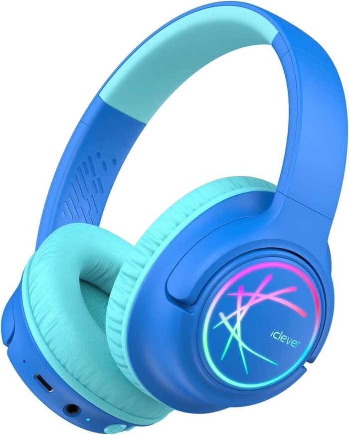 iClever - BTH18 - draadloze kinderkoptelefoon - volumebegrenzing - led lights - microfoon, opvouwbaar (blauw)