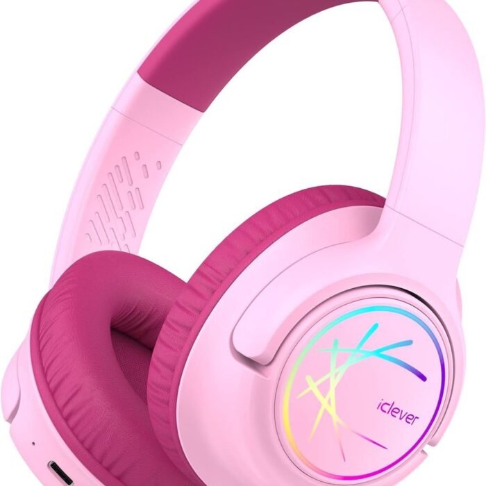 iClever - BTH18 - draadloze kinderkoptelefoon - volumebegrenzing - led lights - microfoon, opvouwbaar (roze)