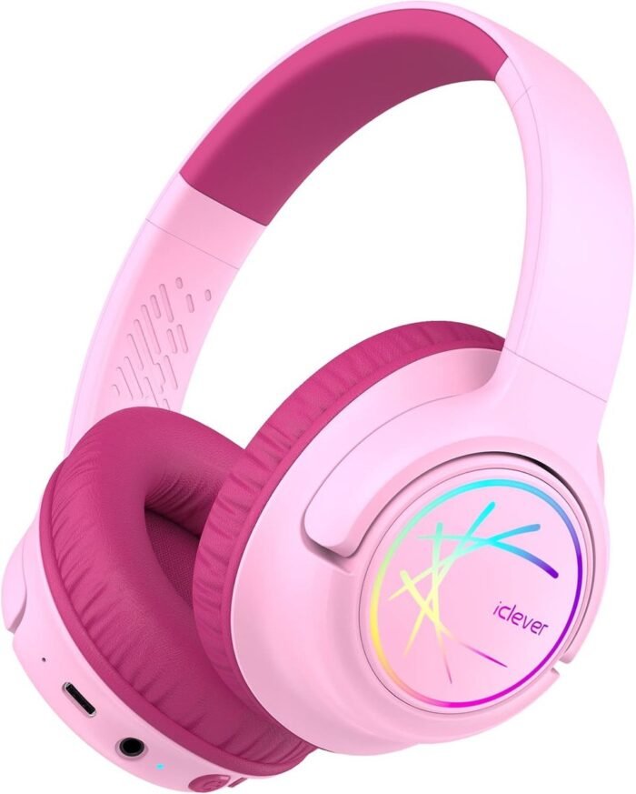 iClever - BTH18 - draadloze kinderkoptelefoon - volumebegrenzing - led lights - microfoon, opvouwbaar (roze)
