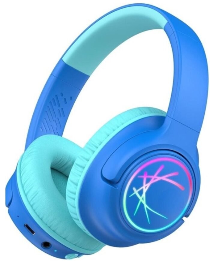 StayPowered Koptelefoon voor Kinderen - de Ultieme Kinderhoofdtelefoon met 43 Uur Speeltijd en Veilige Volumebegrenzing - Ingebouwde Verlichting - Opvouwbaar Ontwerp - USB C - Bedraad/Bluetooth - Donkerblauw - Levering Sneller dan Aangegeven!