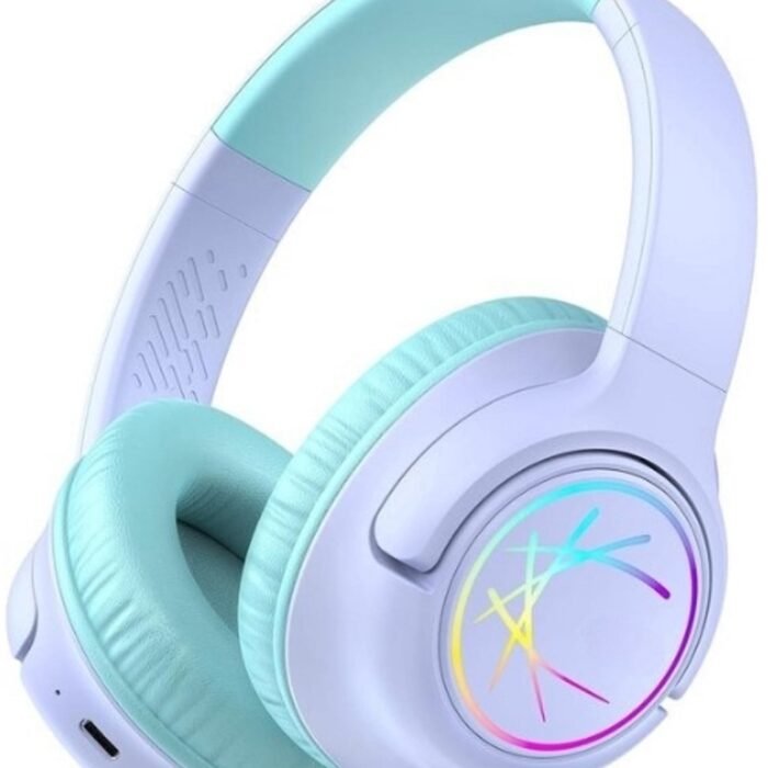 StayPowered Koptelefoon voor Kinderen - de Ultieme Kinderhoofdtelefoon met 43 Uur Speeltijd en Veilige Volumebegrenzing - Ingebouwde Verlichting - Opvouwbaar Ontwerp - USB C - Bedraad/Bluetooth - Paars - Levering Sneller dan Aangegeven!