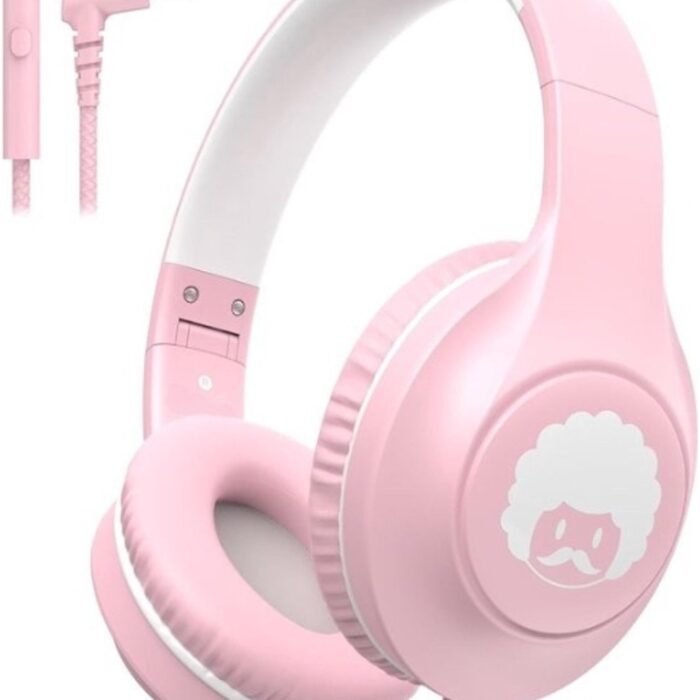 StayPowered Kinder Koptelefoon - Comfortabel en Duurzaam Ontwerp - HD Microfoon - Opvouwbaar Ontwerp - Rijke Stereo Bass - Verwikkelingvrij Nylon Kabel - Verstelbare Pasvorm - Universele 3,5 mm Jack - Wit/Roze - Levering Sneller dan Aangegeven!