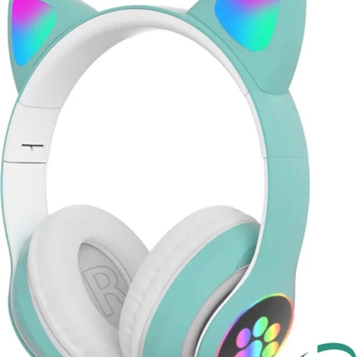 Kinder hoofdtelefoon - kattenoortjes GROEN-NL handleiding- cat headphones- Draadloze koptelefoon Bluetooth met led-Koptelefoon voor Kinderen - Met Led Kat Oortjes | met verlichting poot- Kat oor Koptelefoon draadloze Bluetooth met flitslicht.