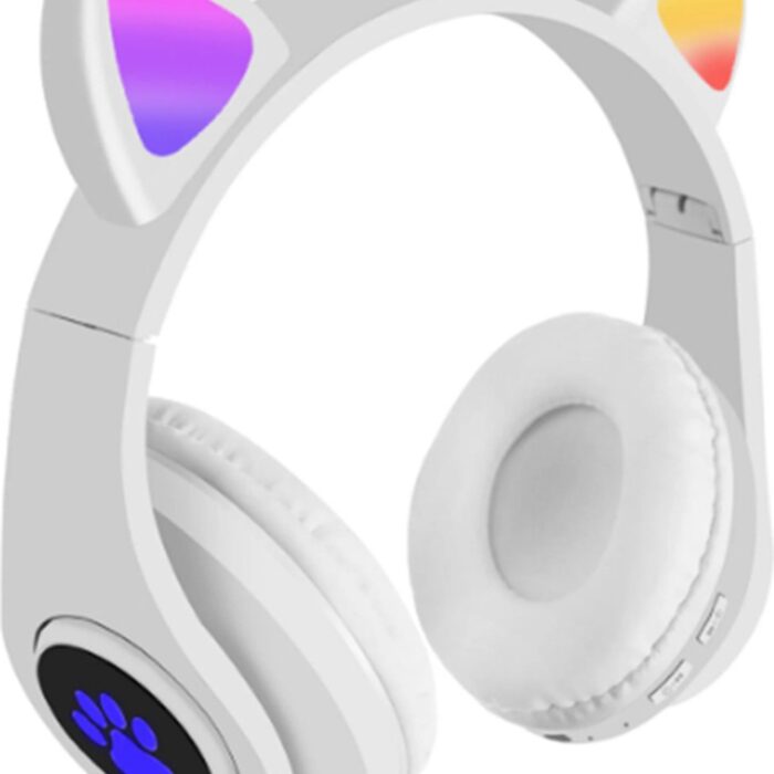 Draadloze kinder bluetooth 5.0 hoofdtelefoon cat-ear pv33 - wit