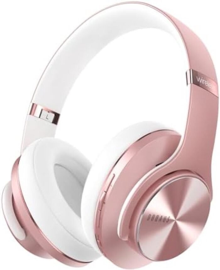 Draadloze Over-Ear Koptelefoon met Bluetooth 5.3, Tot 90 Uur Speeltijd, 3 EQ-modi, Ruisonderdrukking Microfoon en Geheugen-eiwit Oorkussens - Roségoud