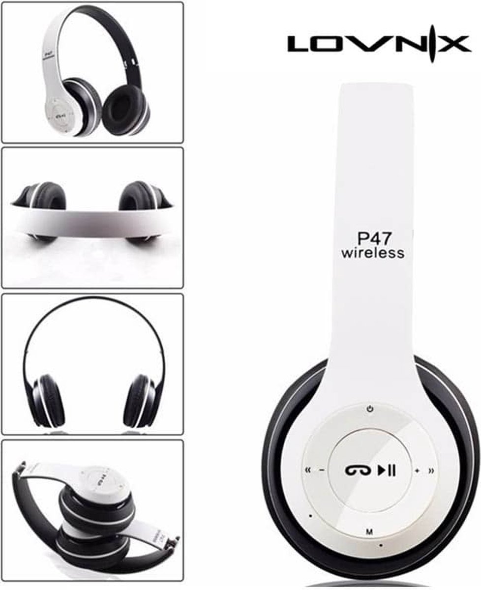 Lovnix P47 | Bluetooth koptelefoon | Draadloze headset | Wireless Headphones | Wit