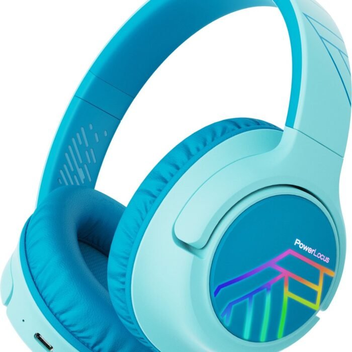 PowerLocus Bobo - Draadloze Koptelefoon voor Kinderen - Bluetooth koptelefoon - 74/85/94dB Volumebegrenzing - Led Verlichting - Audio Sharing Functie - Blauw