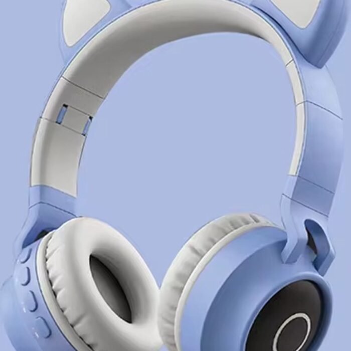 WizBay Premium Select® CAT Ear KIDS LED Headset met Microfoon - LED op de Buitenkant - HD Bluetooth Phone Call - Ingebouwde Microfoon - SD Card - Verstelbare Hoofdband - Soft Zuurstof doorlatend Ear Pads - Kleur Grijs Binnenkant - Blauw Buitenkant