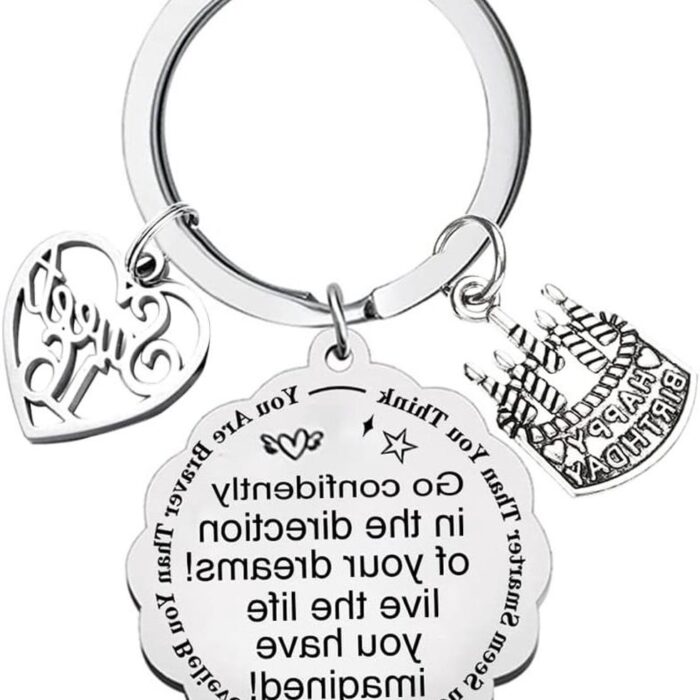 Inspirerende 16e verjaardag sleutelhanger - "Go Confidently in the Direction of your Dream" zilver M