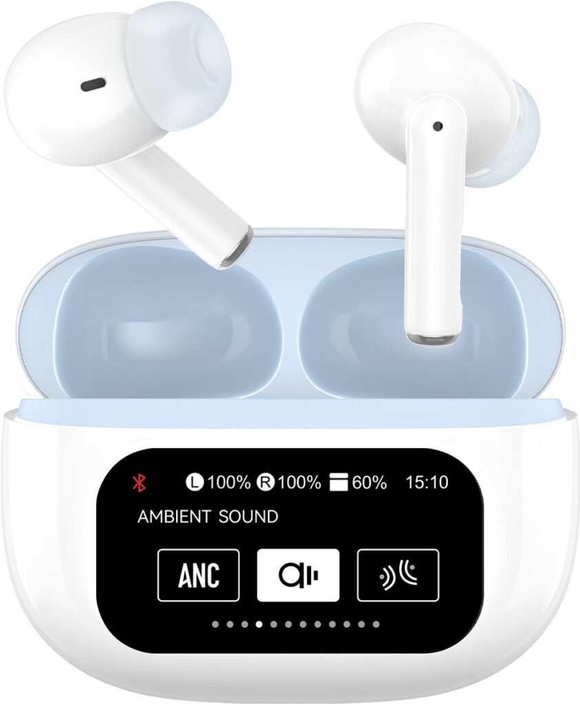 Draadloze Oordopjes Touchscreen Scherm Wit - In-Ear Oordopjes draadloos - Draadloze oortjes bluetooth - Noise cancelling ANC+ENC - Ntech