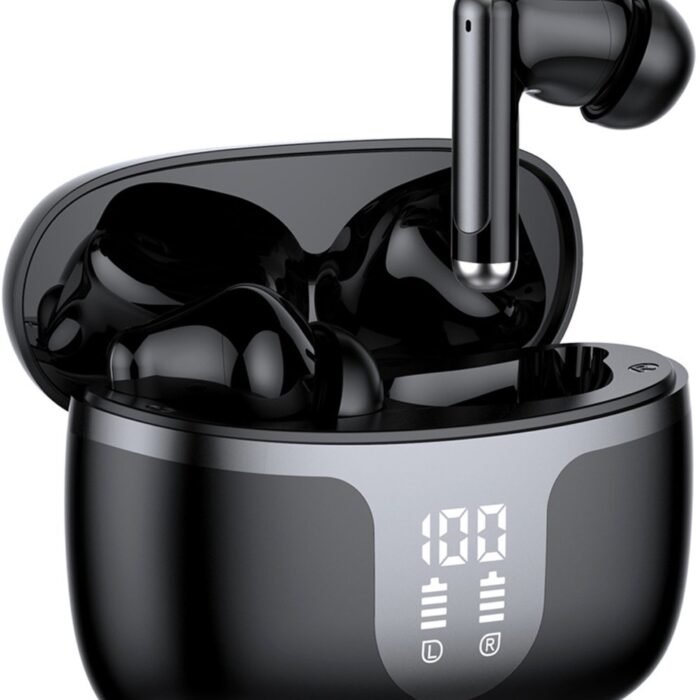 Draadloze oordopjes - Bluetooth 5.3 koptelefoon - HD-microfoon, HiFi-stereo geluid - Touchbediening, dubbele LED-display - Geschikt voor iOS en Android - Zwart - Klein