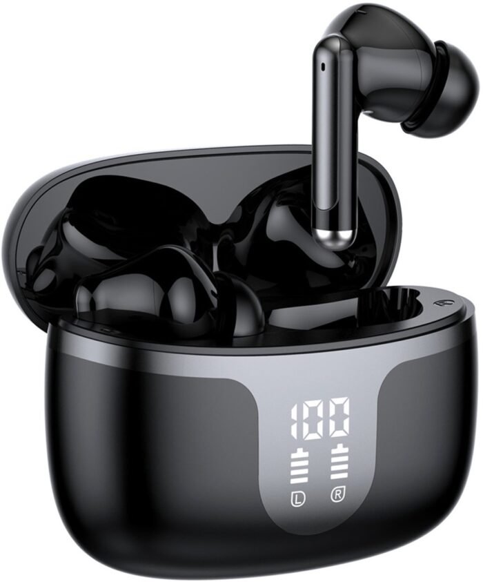 Draadloze oordopjes - Bluetooth 5.3 koptelefoon - HD-microfoon, HiFi-stereo geluid - Touchbediening, dubbele LED-display - Geschikt voor iOS en Android - Zwart - Klein