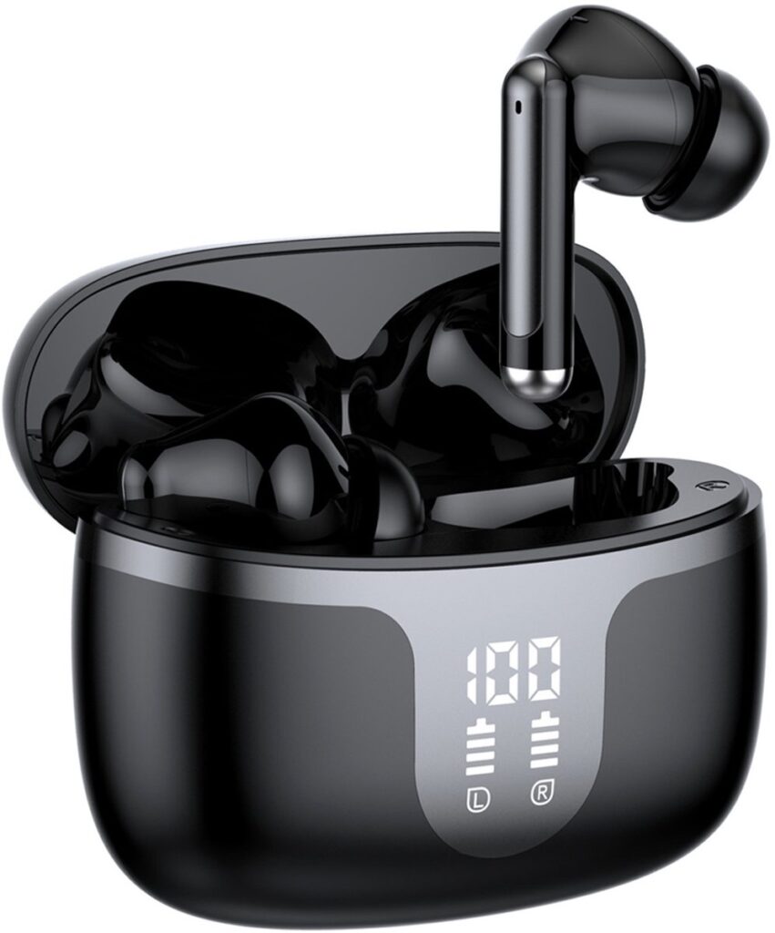 Draadloze oordopjes - Bluetooth 5.3 koptelefoon - HD-microfoon, HiFi-stereo geluid - Touchbediening, dubbele LED-display - Geschikt voor iOS en Android - Zwart - Klein