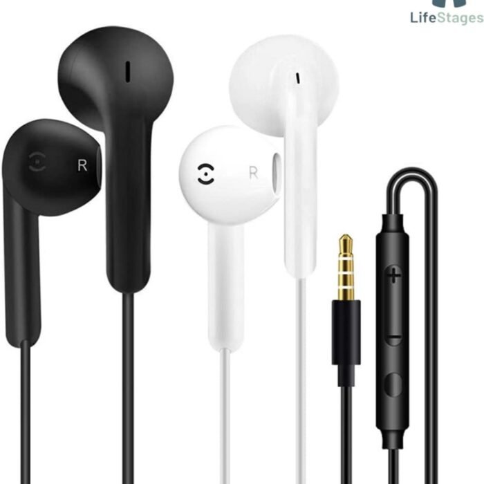 LifeStages - Oortjes Met Draad - 2 Set Koptelefoon Bedraad - In-Ear Koptelefoon - Bedrade Oordopjes - 3.5mm - Jack Geluidsisolerende Hoofdtelefoon met Mic - Afstandsbediening - Geluidsisolerend Compatibel met iPhone Samsung HuaWei Android