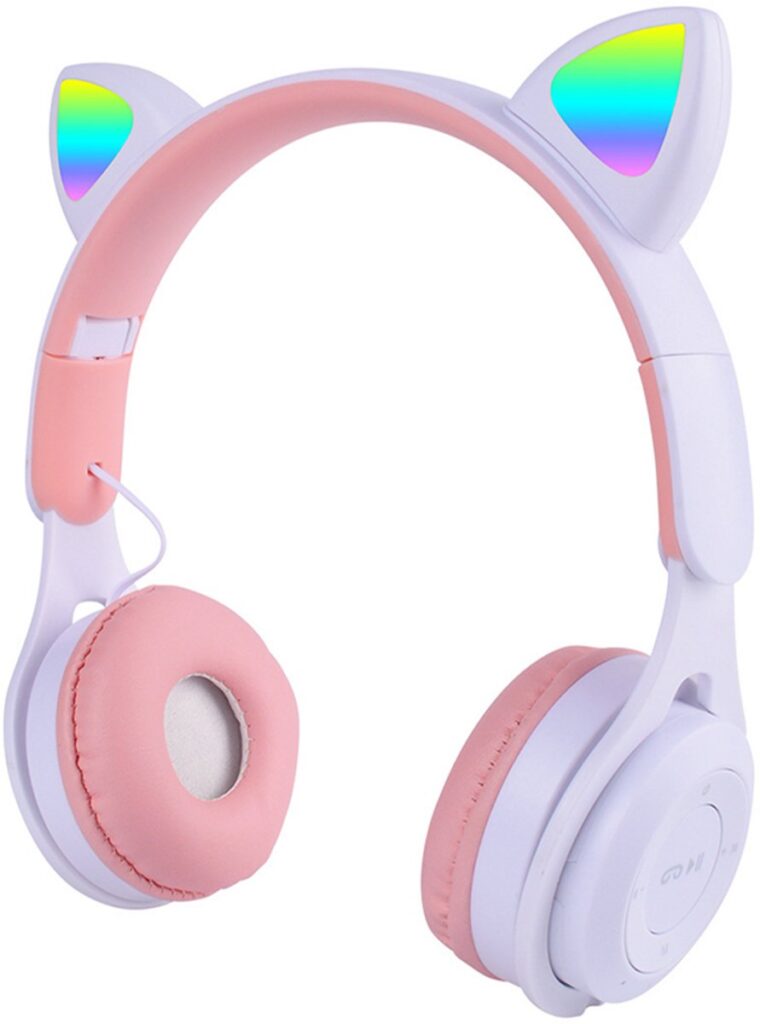KINSI - LED Kattenoren Koptelefoon - Wit-roze
