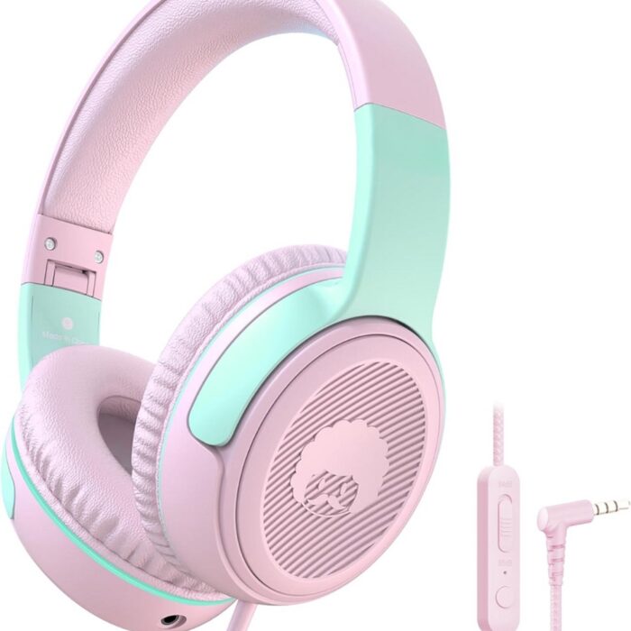 Merkloos - Kinderkoptelefoon met Draad - Roze Groen