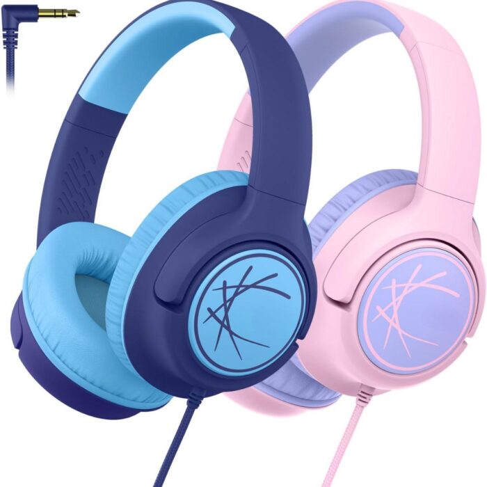 Merkloos - Kinderkoptelefoon - Donker blauw en roze