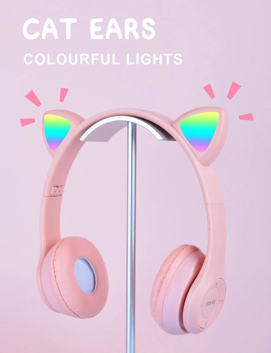 Merkloos - Draadloze Kattenoor Koptelefoon - Roze